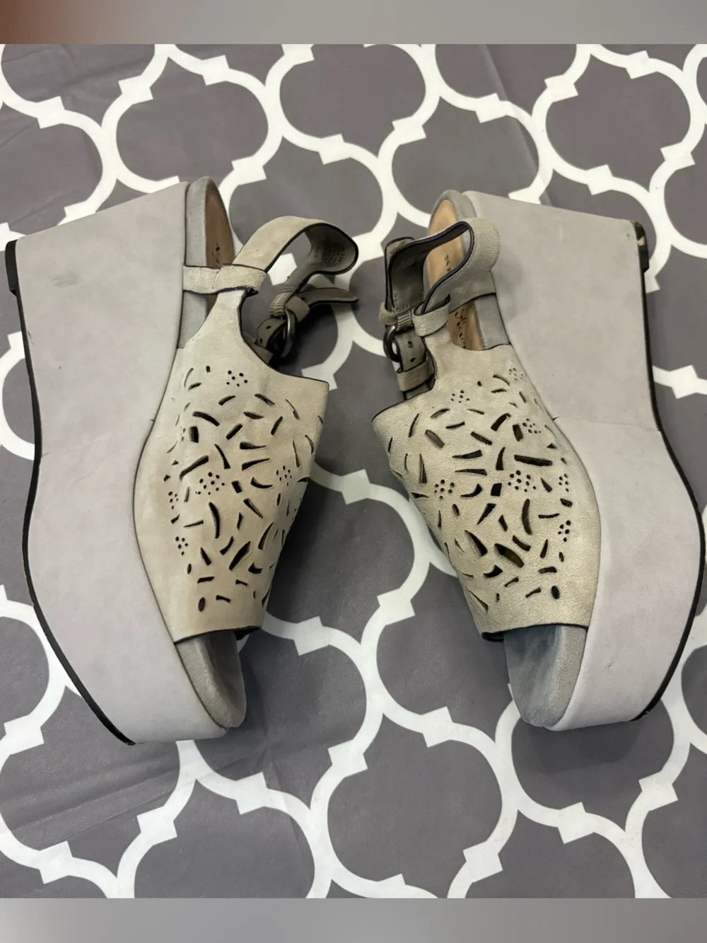 Naked Feet Pegasi laser-cut suede platform leather wedge sandals